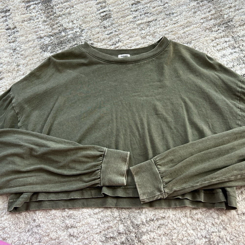 Olive Green Long Sleeve Crop Top